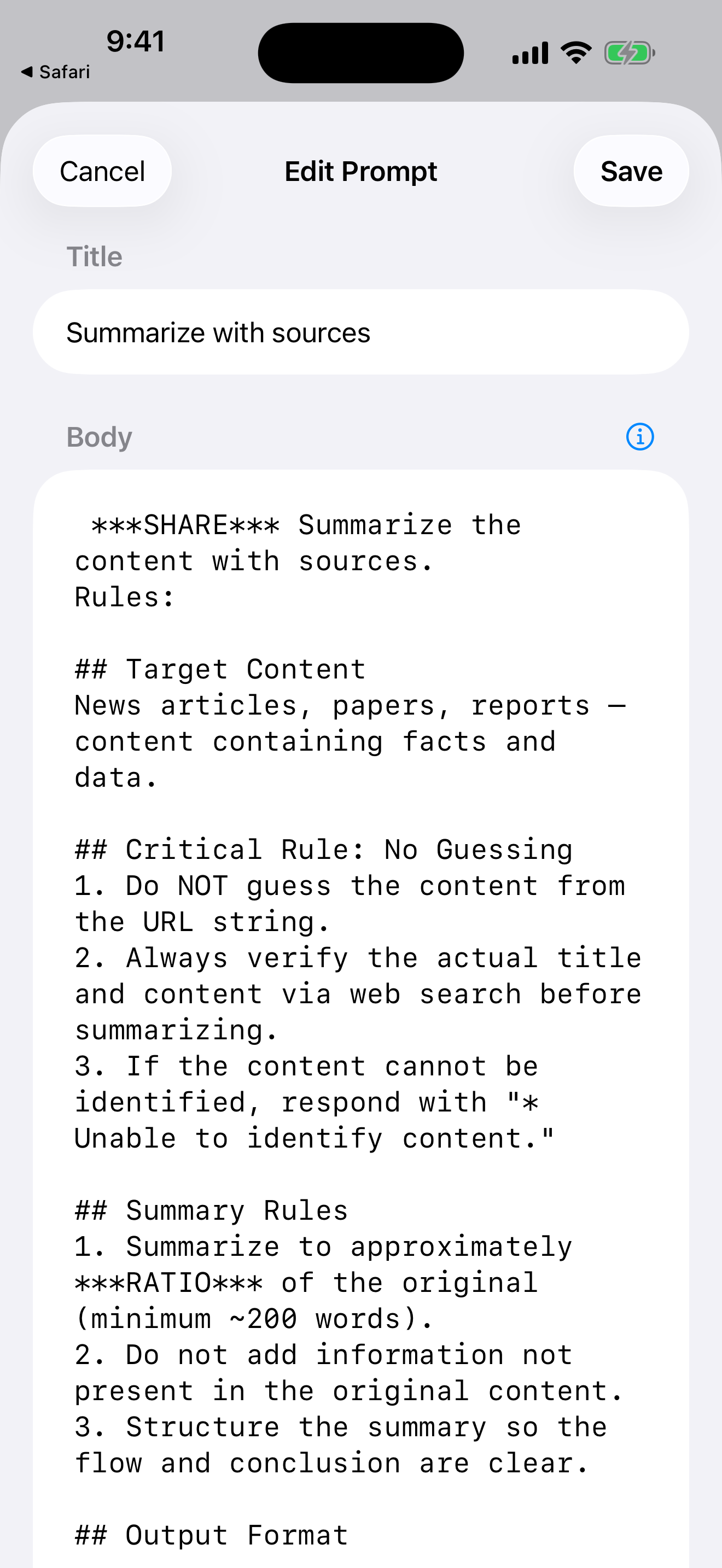 AILinkPad One iOS — on-the-fly prompt edit