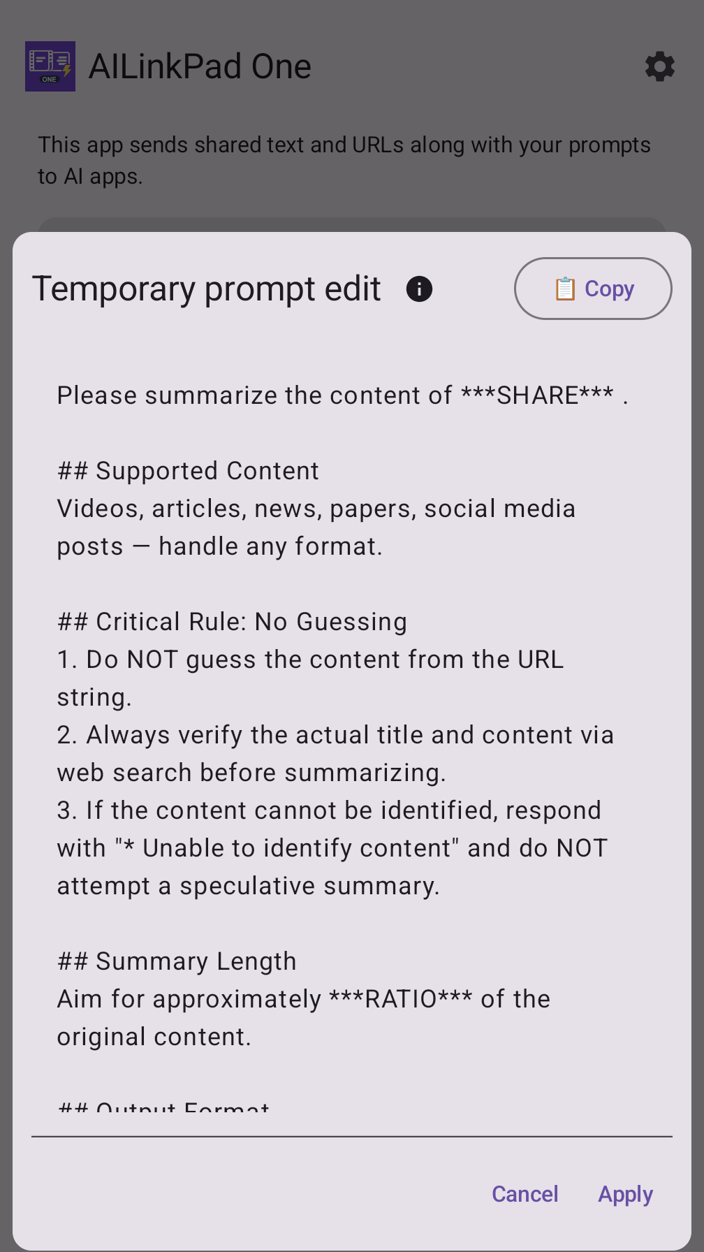 AILinkPad One — on-the-fly prompt edit