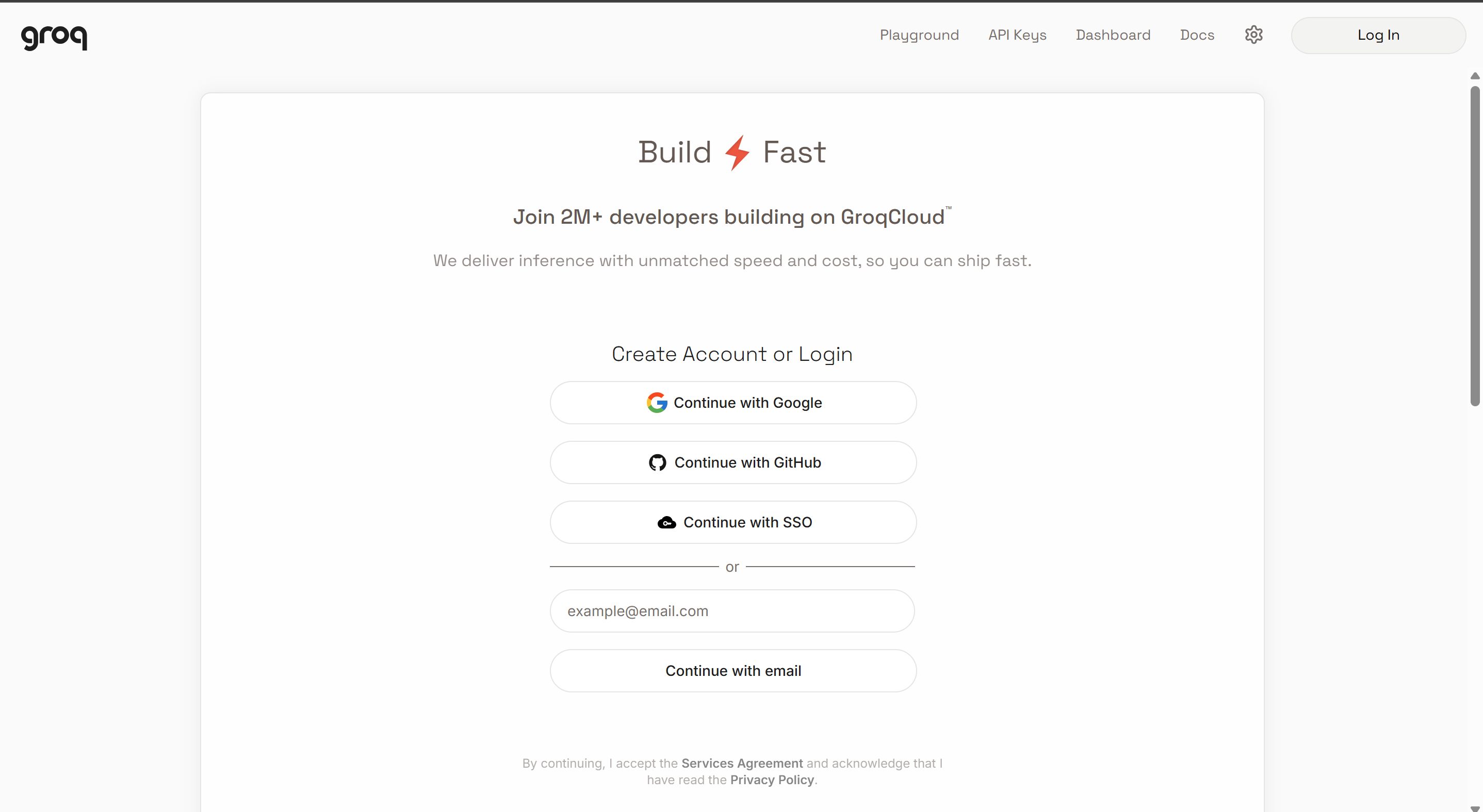 Groqの公式サイトにアクセス